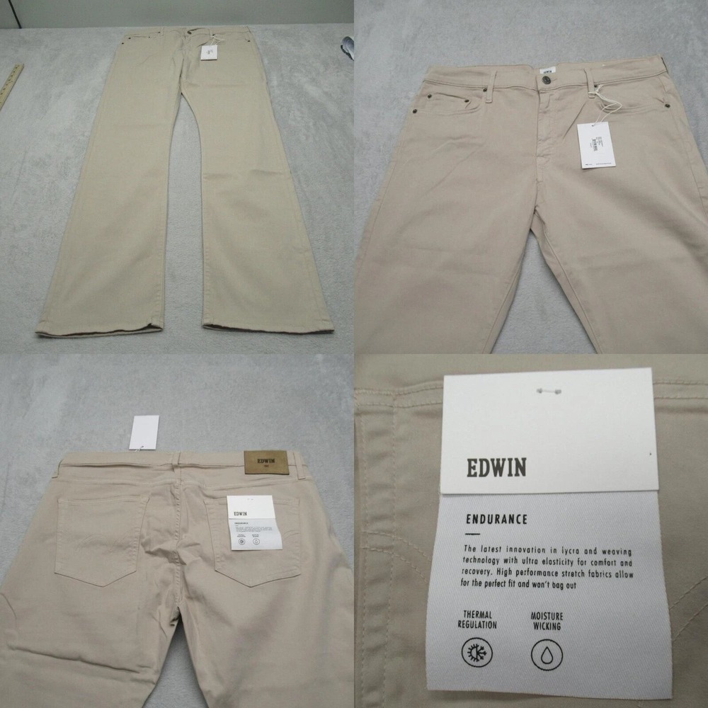 Edwin Pants Men 36x33 Beige Thermal Wicking Golfing Stretch Casual $168 USA NEW